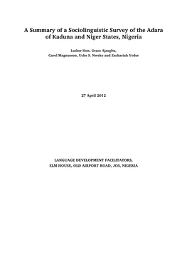 A Summary of a Sociolinguistic Survey of the Adara of Kaduna and Niger States, Nigeria