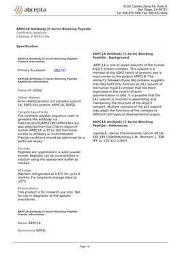 ARPC1A Antibody (C-Term) Blocking Peptide Synthetic Peptide Catalog # Bp6519b