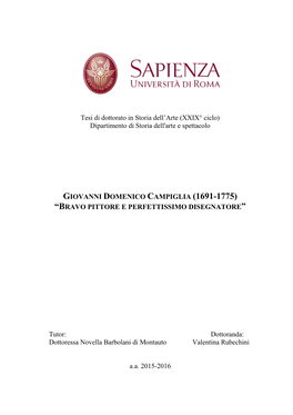 Giovanni Domenico Campiglia (1691-1775) “Bravo Pittore E Perfettissimo Disegnatore”