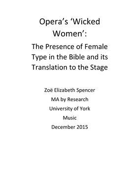 Opera's 'Wicked Women': the Presence of Female Type in the Bible and Its Translation to the Stage