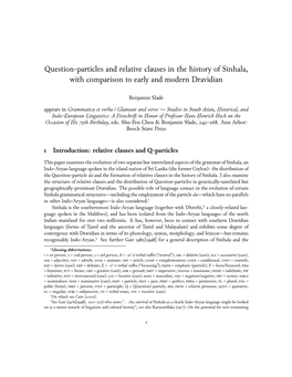 Question-Particles and Relative Clauses in the History of Sinhala, with Comparison to Early and Modern Dravidian