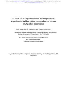 Hu.MAP 2.0: Integration of Over 15,000 Proteomic Experiments Builds a Global Compendium of Human