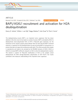 BAP1/ASXL1 Recruitment and Activation for H2A Deubiquitination