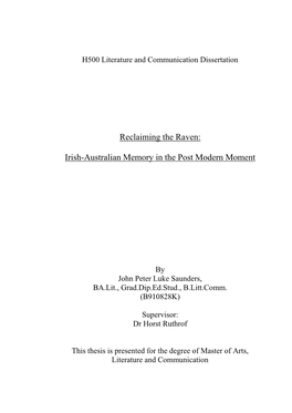Reclaiming the Raven: Irish-Australian Memory in the Post Modern Moment