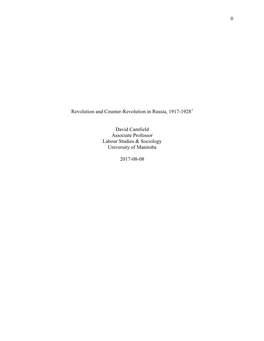 Revolution and Counter-Revolution in Russia, 1917-1928 David Camfield