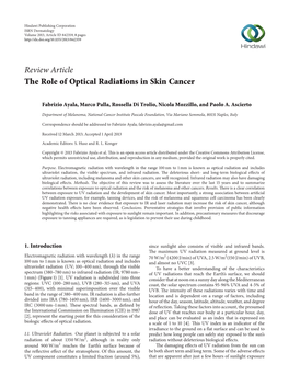 Review Article the Role of Optical Radiations in Skin Cancer