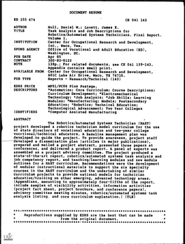 Task Analysis and Job Descriptions for Robotics/Automated Systems Technicians. Final Report. Volume 1