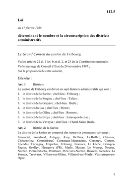 Loi Du 11 Février 1988 Déterminant Le Nombre Et La Circonscription Des Districts Administratifs