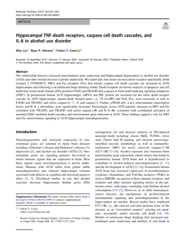 Hippocampal TNF-Death Receptors, Caspase Cell Death Cascades, and IL-8 in Alcohol Use Disorder