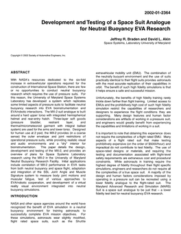 Development and Testing of a Space Suit Analogue for Neutral Buoyancy EVA Research