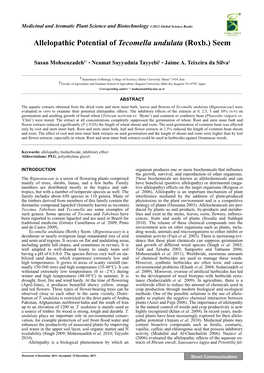 Allelopathic Potential of Tecomella Undulata (Roxb.) Seem