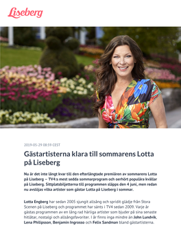 Gästartisterna Klara Till Sommarens Lotta På Liseberg