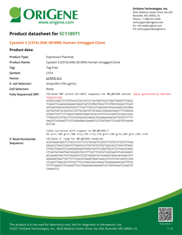 Cystatin S (CST4) (NM 001899) Human Untagged Clone Product Data