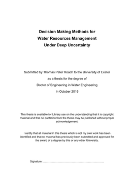 Decision Making Methods for Water Resources Management Under Deep Uncertainty