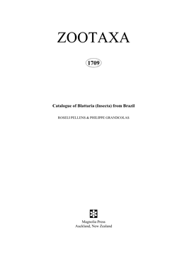 Zootaxa, Catalogue of Blattaria (Insecta) from Brazil