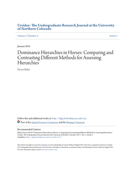 Dominance Hierarchies in Horses: Comparing and Contrasting Different Methods for Assessing Hierarchies Devyn Bailey