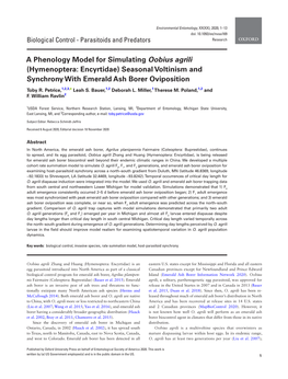 Seasonal Voltinism and Synchrony with Emerald Ash Borer Oviposition