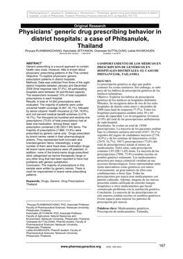 Physicians' Generic Drug Prescribing Behavior in District Hospitals