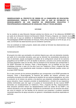 Observaciones Al Proyecto De Orden De La Consejería De Educación