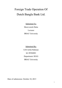 Foreign Trade Operation of Dutch Bangla Bank Ltd