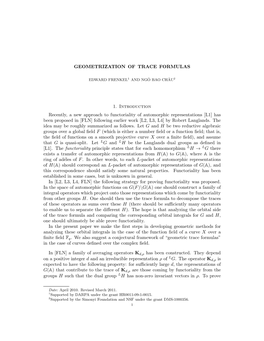 GEOMETRIZATION of TRACE FORMULAS 1. Introduction