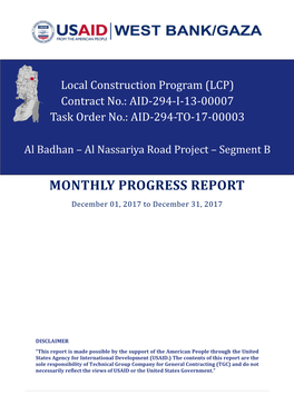 Monthly Progress Report