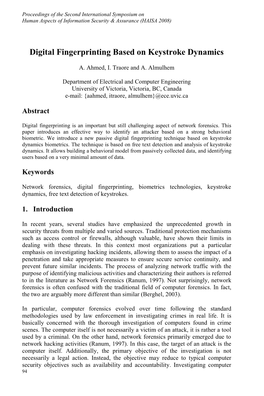 Digital Fingerprinting Based on Keystroke Dynamics