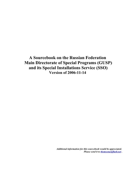 GUSP) and Its Special Installations Service (SSO) Version of 2006-11-14