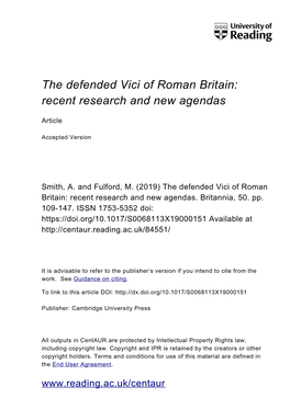 The Defended Vici of Roman Britain: Recent Research and New Agendas