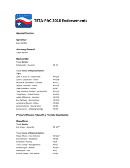 TSTA-PAC 2018 Endorsements