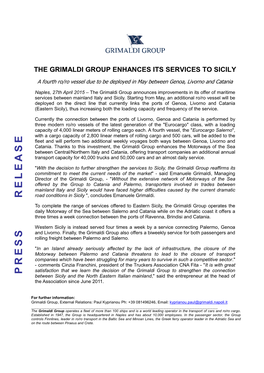 Grimaldi Enhance Services to Sicily