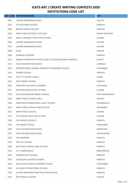 Icats Art / Create Writing Contests 2020 Institutions Code List Inst