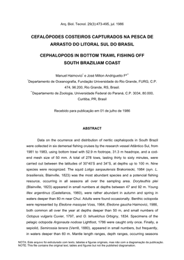 Cefalópodes Costeiros Capturados Na Pesca De Arrasto Do Litoral Sul Do Brasil