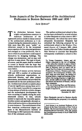 Some Aspects Profession of the Development of the Architectural in Boston Between 1800 and 1830 L