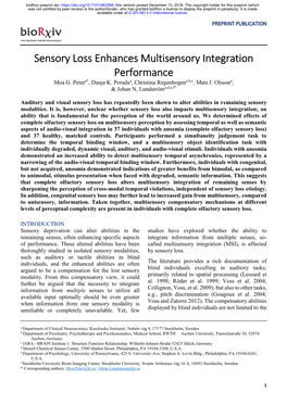 Sensory Loss Enhances Multisensory Integration Performance Moa G