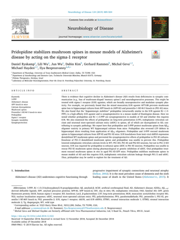 Pridopidine Stabilizes Mushroom Spines in Mouse Models Of