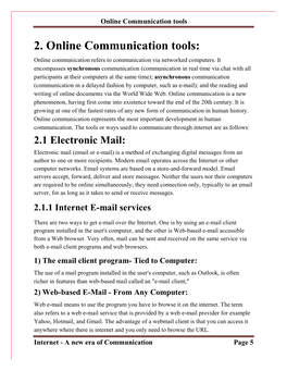 2. Online Communication Tools: Online Communication Refers to Communication Via Networked Computers