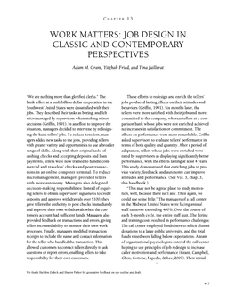 Work Matters: Job Design in Classic and Contemporary Perspectives