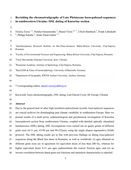 Revisiting the Chronostratigraphy of Late Pleistocene Loess-Paleosol Sequences 2 in Southwestern Ukraine: OSL Dating of Kurortne Section