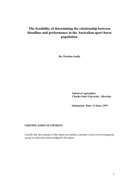 The Feasibility of Determining the Relationship Between Bloodline and Performance in the Australian Sport Horse Population