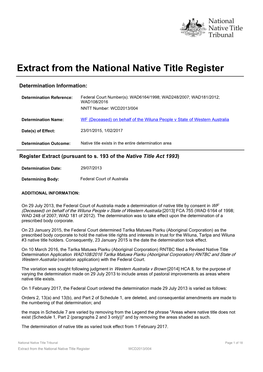 Extract from the National Native Title Register