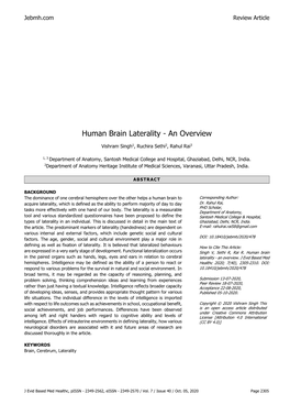 Human Brain Laterality - an Overview