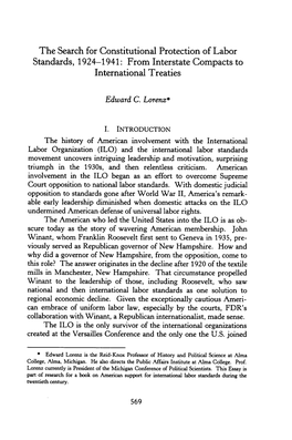 The Search for Constitutional Protection of Labor Standards, 1924-1941: from Interstate Compacts to International Treaties