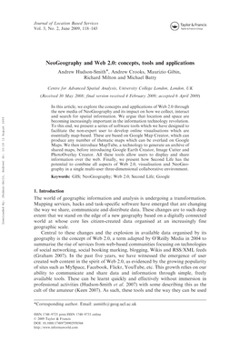 Neogeography and Web 2.0: Concepts, Tools and Applications Andrew Hudson-Smith*, Andrew Crooks, Maurizio Gibin, Richard Milton and Michael Batty