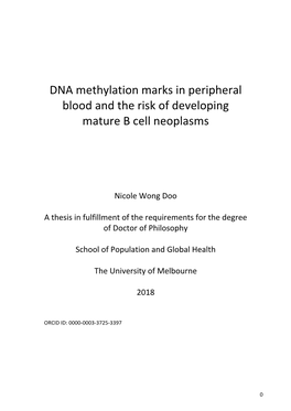 DNA Methylation Marks in Peripheral Blood and the Risk of Developing Mature B Cell Neoplasms