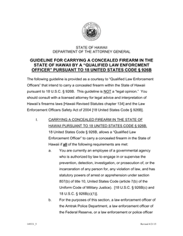 Guideline for Carrying a Concealed Firearm in the State of Hawaii by a “Qualified Law Enforcment Officer” Pursuant to 18 United States Code § 926B