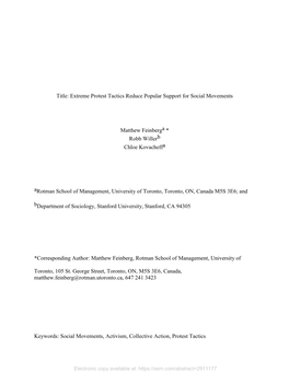 Title: Extreme Protest Tactics Reduce Popular Support for Social Movements