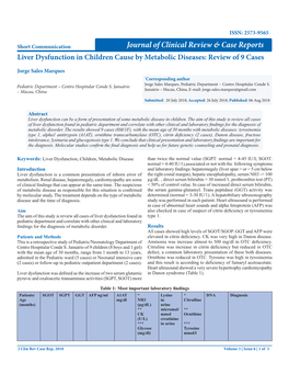 Liver Dysfunction in Children Cause by Metabolic Diseases: Review of 9 Cases