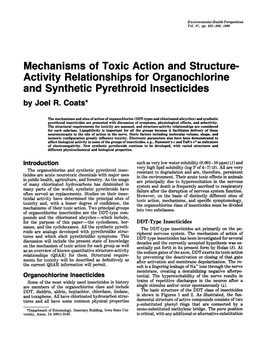 Mechanisms of Toxic Action and Structure-Activity Relationships For