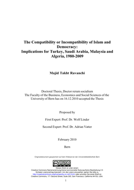 The Compatibility Or Incompatibility of Islam and Democracy: Implications for Turkey, Saudi Arabia, Malaysia and Algeria, 1980-2009